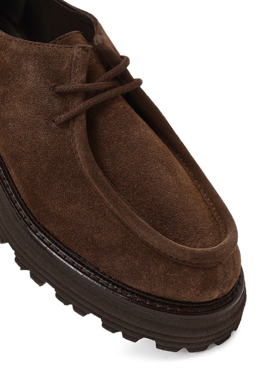 Women's Brown Lace-Up Thick-Soled Suede Leather Masculine Shoe