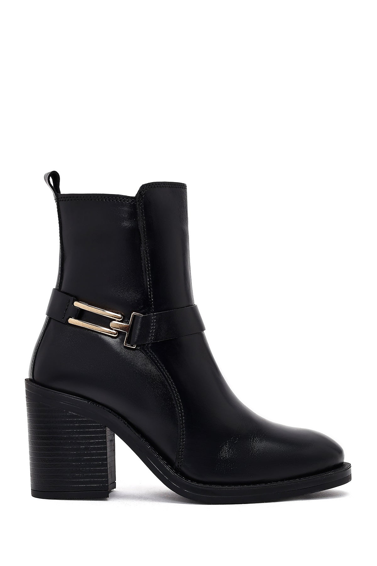 Women's Black Buckle Chunky Heel Leather Boots 25WFD185818 | Derimod