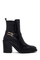 Women's Black Buckle Chunky Heel Leather Boots | Derimod