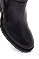 Women's Black Buckle Chunky Heel Leather Boots | Derimod