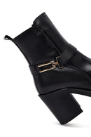 Women's Black Buckle Chunky Heel Leather Boots | Derimod
