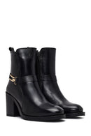Women's Black Buckle Chunky Heel Leather Boots | Derimod