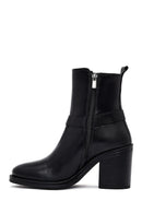 Women's Black Buckle Chunky Heel Leather Boots | Derimod