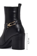 Women's Black Buckle Chunky Heel Leather Boots | Derimod
