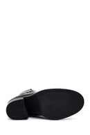 Women's Black Buckle Chunky Heel Leather Boots | Derimod