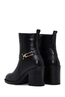 Women's Black Buckle Chunky Heel Leather Boots | Derimod