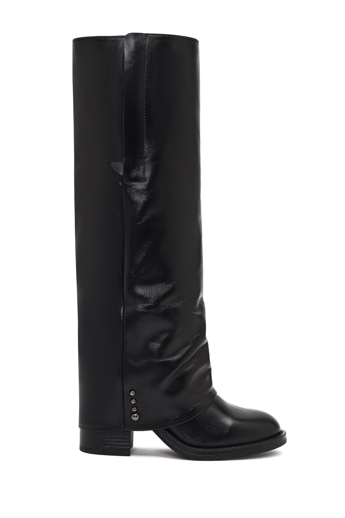 Women's Black Thick Heeled Leather Boot 25WFD185918 | Derimod