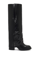 Women's Black Thick Heeled Leather Boot | Derimod