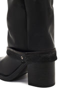 Women's Black Thick Heeled Leather Boot | Derimod
