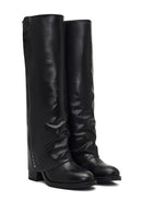 Women's Black Thick Heeled Leather Boot | Derimod