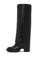 Women's Black Thick Heeled Leather Boot | Derimod