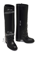 Women's Black Thick Heeled Leather Boot | Derimod