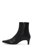 Women's Black Zippered Thick Heeled Leather Boot | Derimod