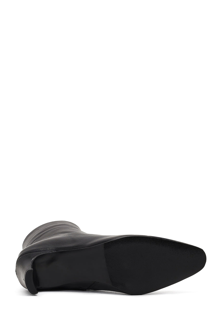 Women's Black Zippered Thick Heeled Leather Boot