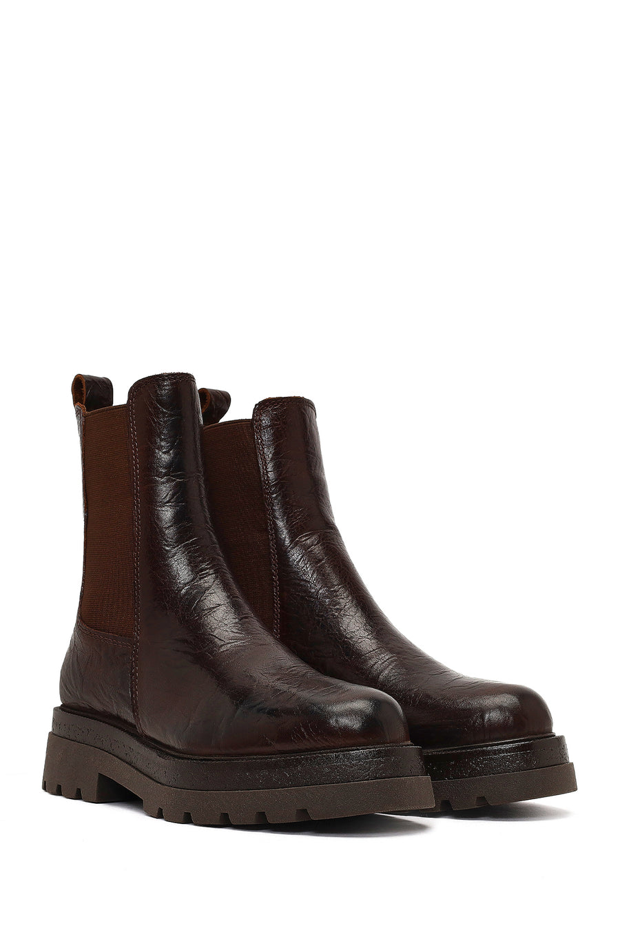 Women's Brown Thick-Soled Leather Chelsea Boot