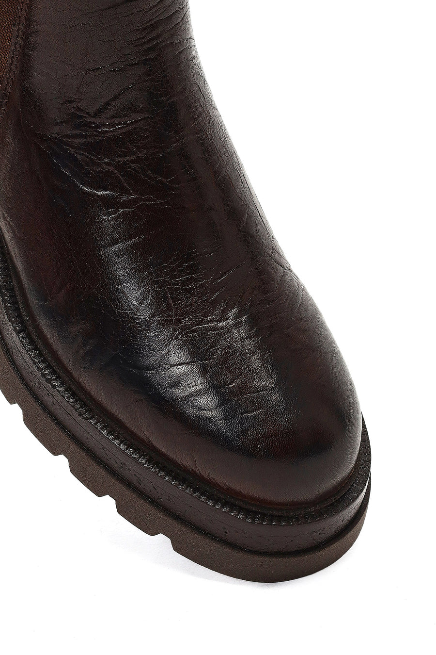 Women's Brown Thick-Soled Leather Chelsea Boot