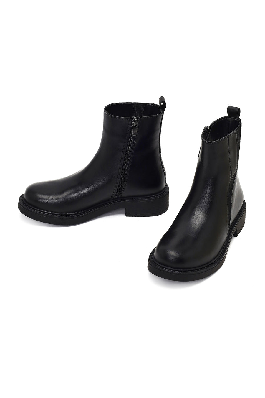 Women's Black Zippered Leather Boots