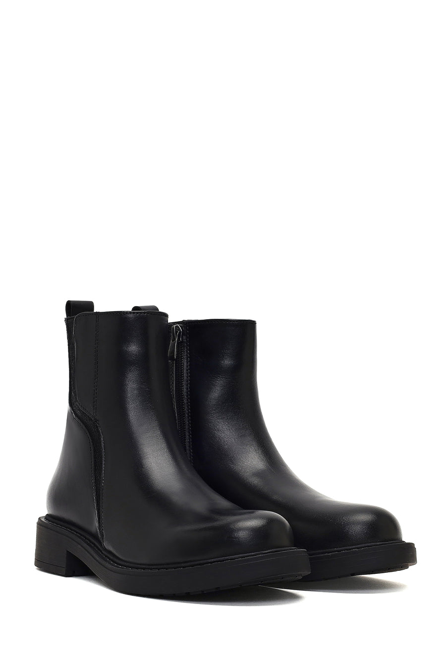 Women's Black Zippered Leather Boots