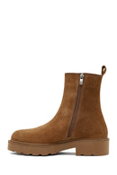 Women Mink Zippered Thick Sole Suede Leather Boot | Derimod