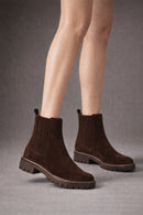 Women's Brown Suede Leather Chelsea Boot | Derimod