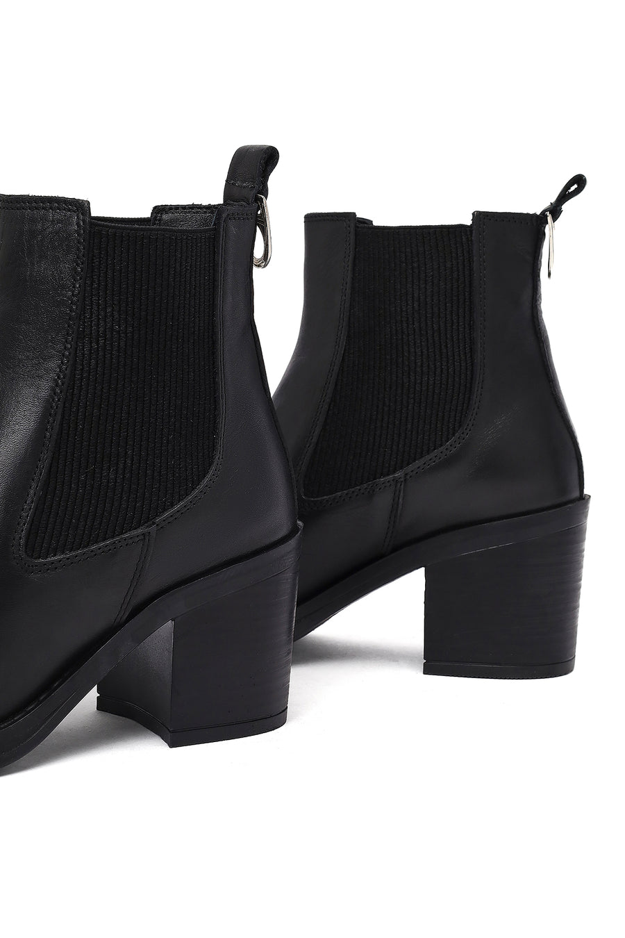 Woman Black Chunky Heels Leather Cowboy Boots
