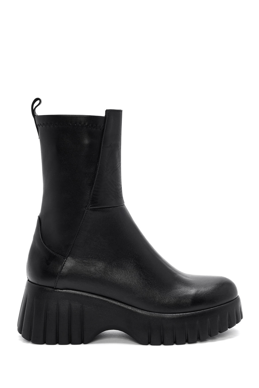Woman Black Thick-Soled Zippered Leather Boat 25WFD200718 | Derimod