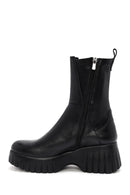 Woman Black Thick-Soled Zippered Leather Boat | Derimod