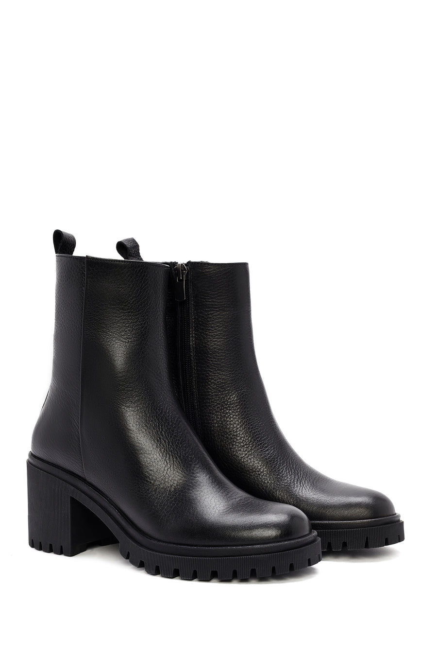 Woman Black High Heel Zipper Leather Boat