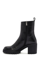 Woman Black High Heel Zipper Leather Boat | Derimod