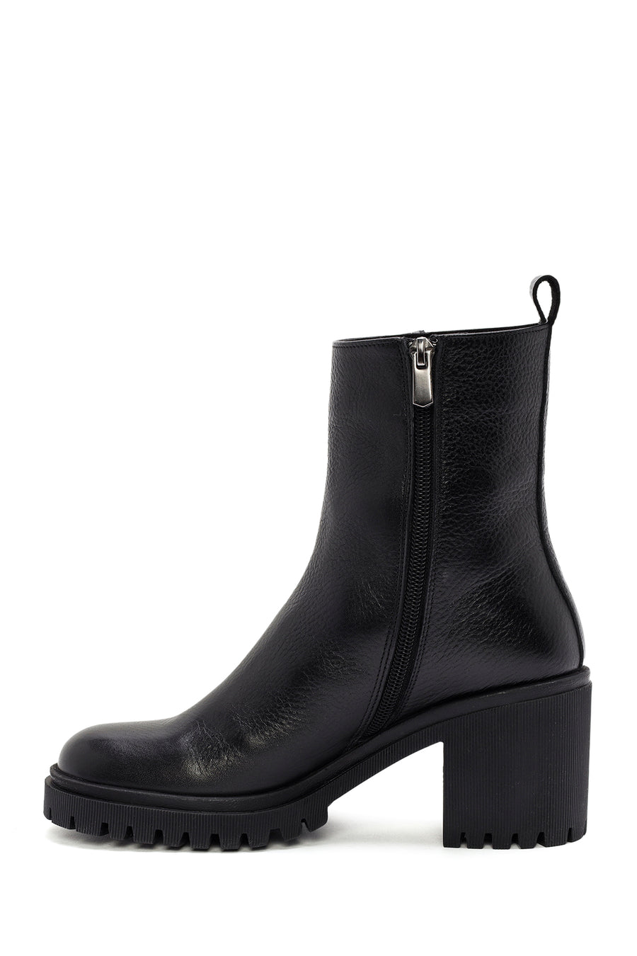 Woman Black High Heel Zipper Leather Boat
