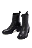 Woman Black High Heel Zipper Leather Boat | Derimod