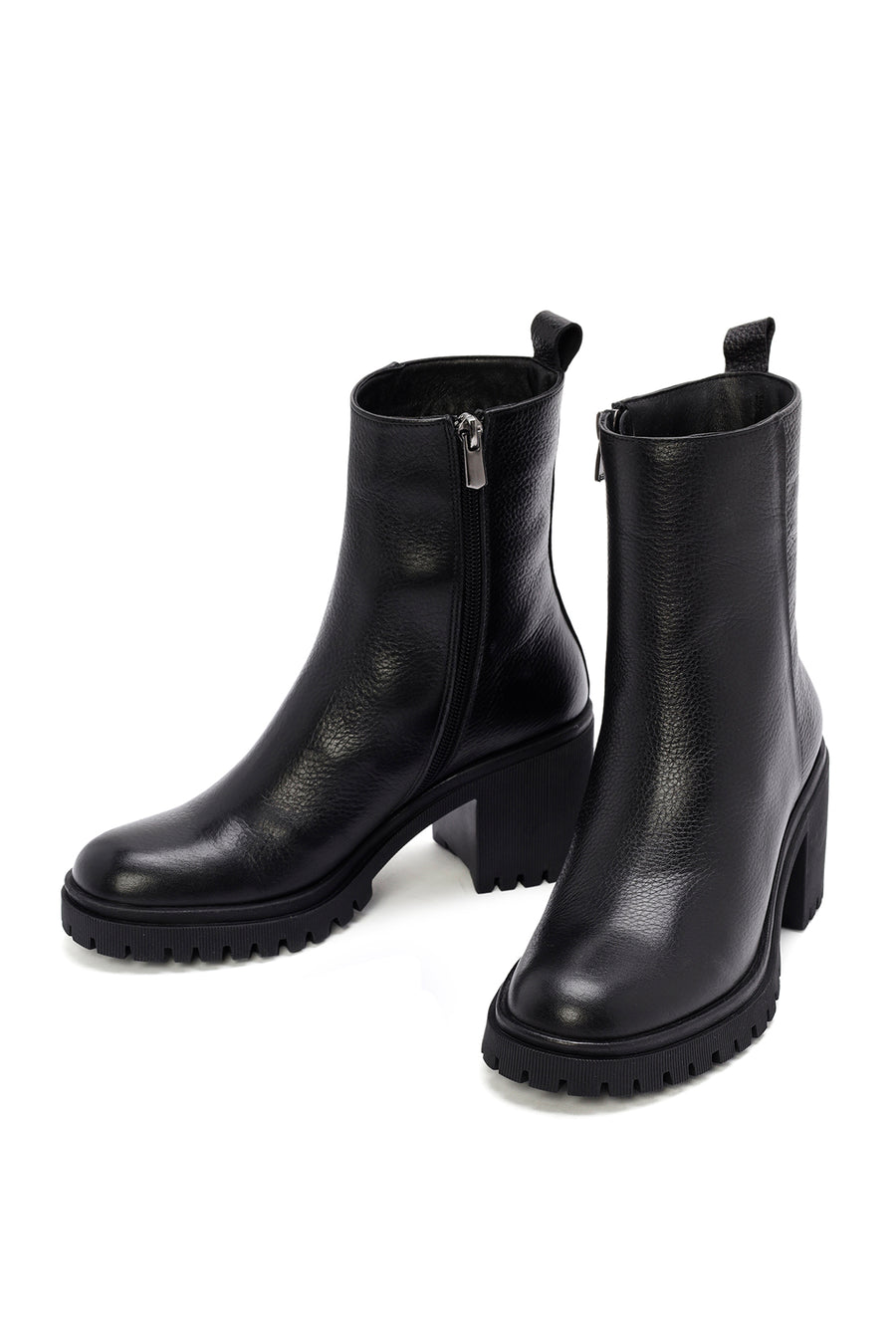 Woman Black High Heel Zipper Leather Boat