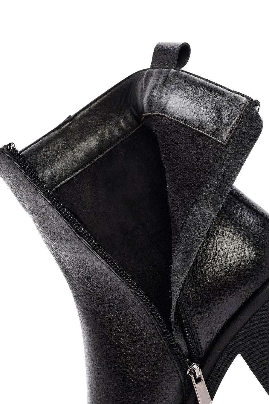 Woman Black High Heel Zipper Leather Boat