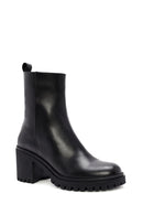 Woman Black High Heel Zipper Leather Boat | Derimod