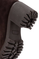 Woman Brown Zippered Chunky Heel Suede Leather Boot | Derimod
