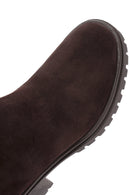 Woman Brown Zippered Chunky Heel Suede Leather Boot | Derimod