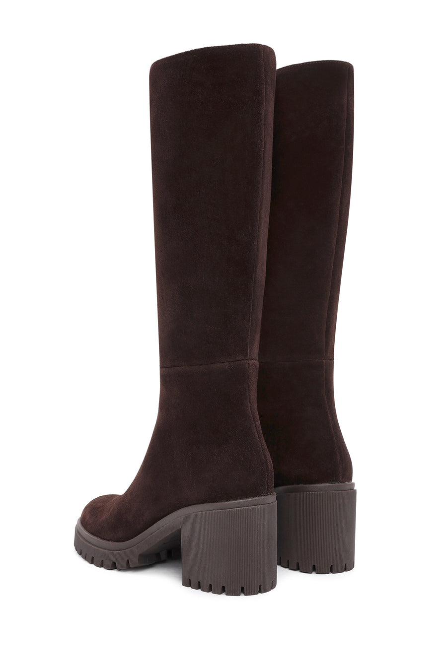 Woman Brown Zippered Chunky Heel Suede Leather Boot