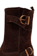 Woman Brown Suede Leather Boat | Derimod