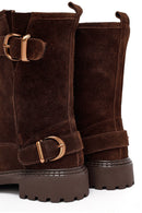 Woman Brown Suede Leather Boat | Derimod