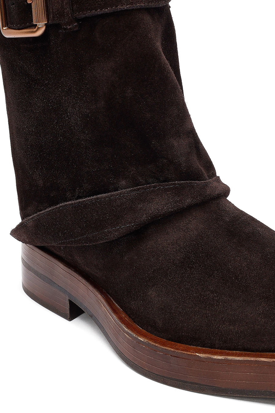 Women's Brown Zippered Suede Leather Biker Boots