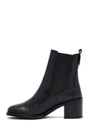 Women's Black Thick Heeled Leather Chelsea Boot | Derimod