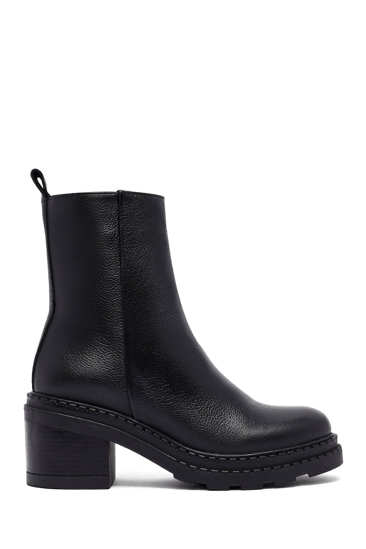 Women's Black Zippered Thick Heeled Leather Boot 25WFD2037FT | Derimod
