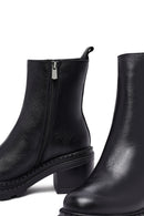 Women's Black Zippered Thick Heeled Leather Boot | Derimod