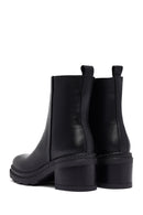 Women's Black Zippered Thick Heeled Leather Boot | Derimod