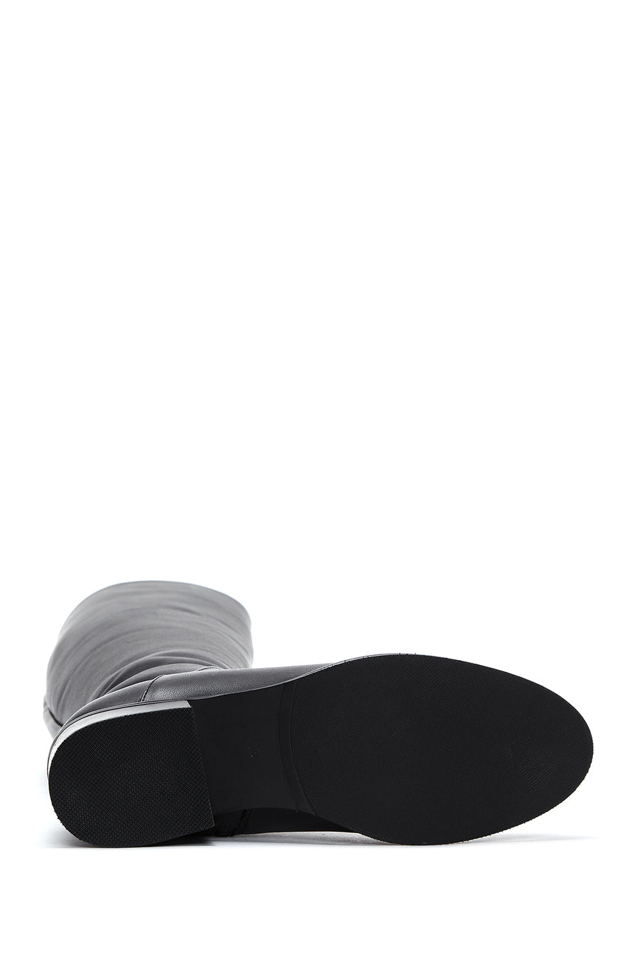 Woman Black Zippered Low Heeled Shoes Leather Boot