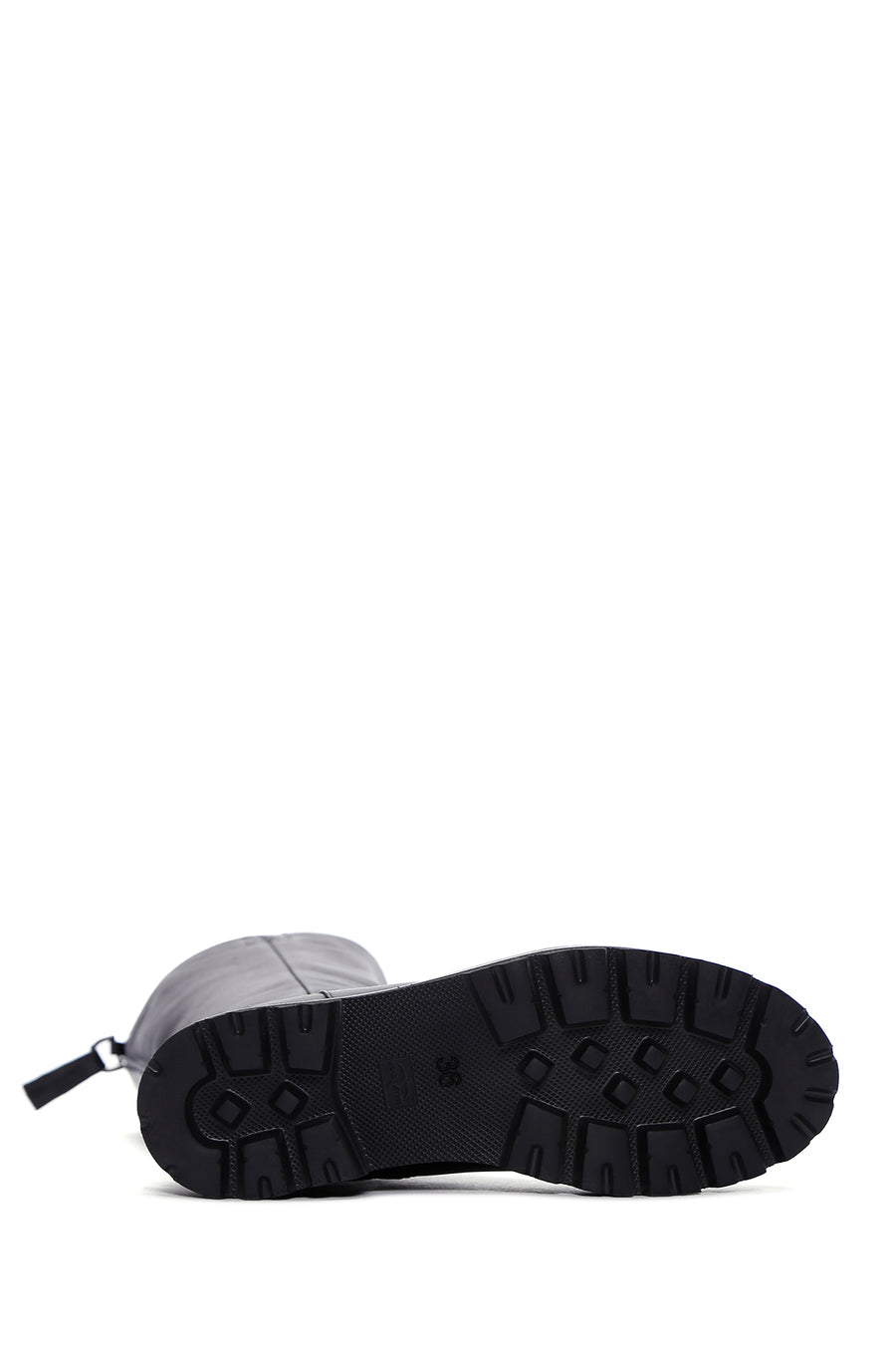 Woman Black Zippered Thick Sole Leather Boot