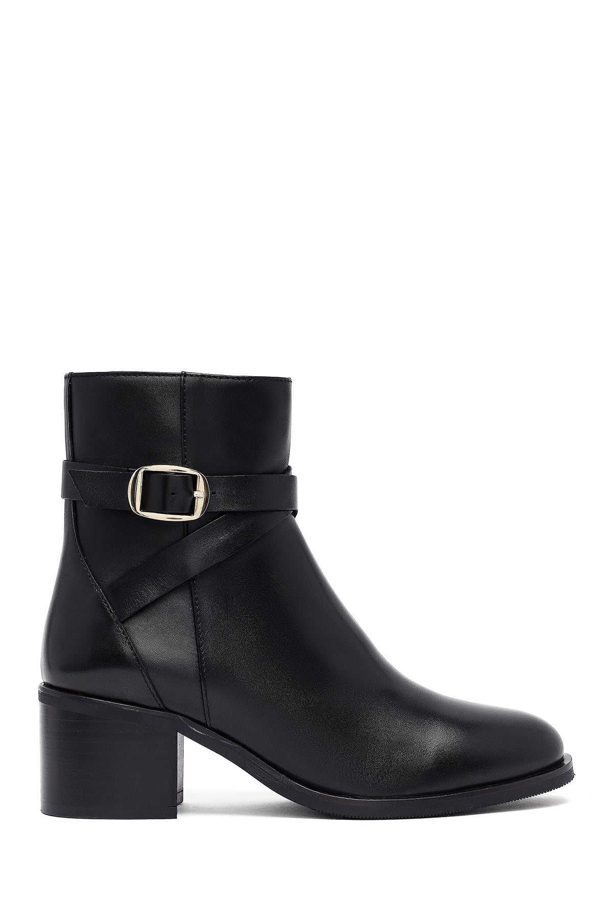 Woman Black Zippered Chunky Heels Leather Boat 25WFD281518 | Derimod