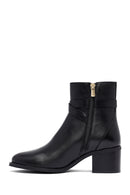 Woman Black Zippered Chunky Heels Leather Boat | Derimod