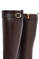 Woman Brown Zippered Chunky Heels Leather Boot | Derimod