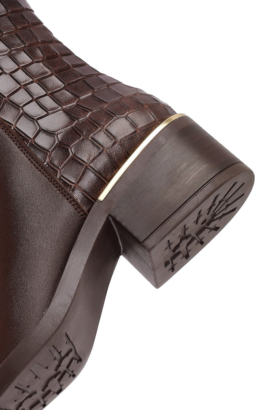 Women's Brown Zippered Short Thick Heeled Leather Boot
